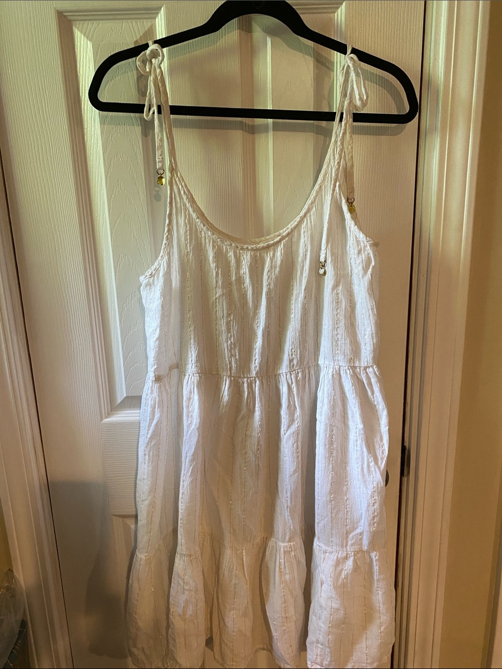 aerie White Tie-Shoulder Cotton Sundress Chemise